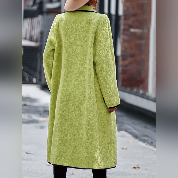 Full Size Contrast Trim Long Sleeve Coat with Pockets - Picture 3 of 5